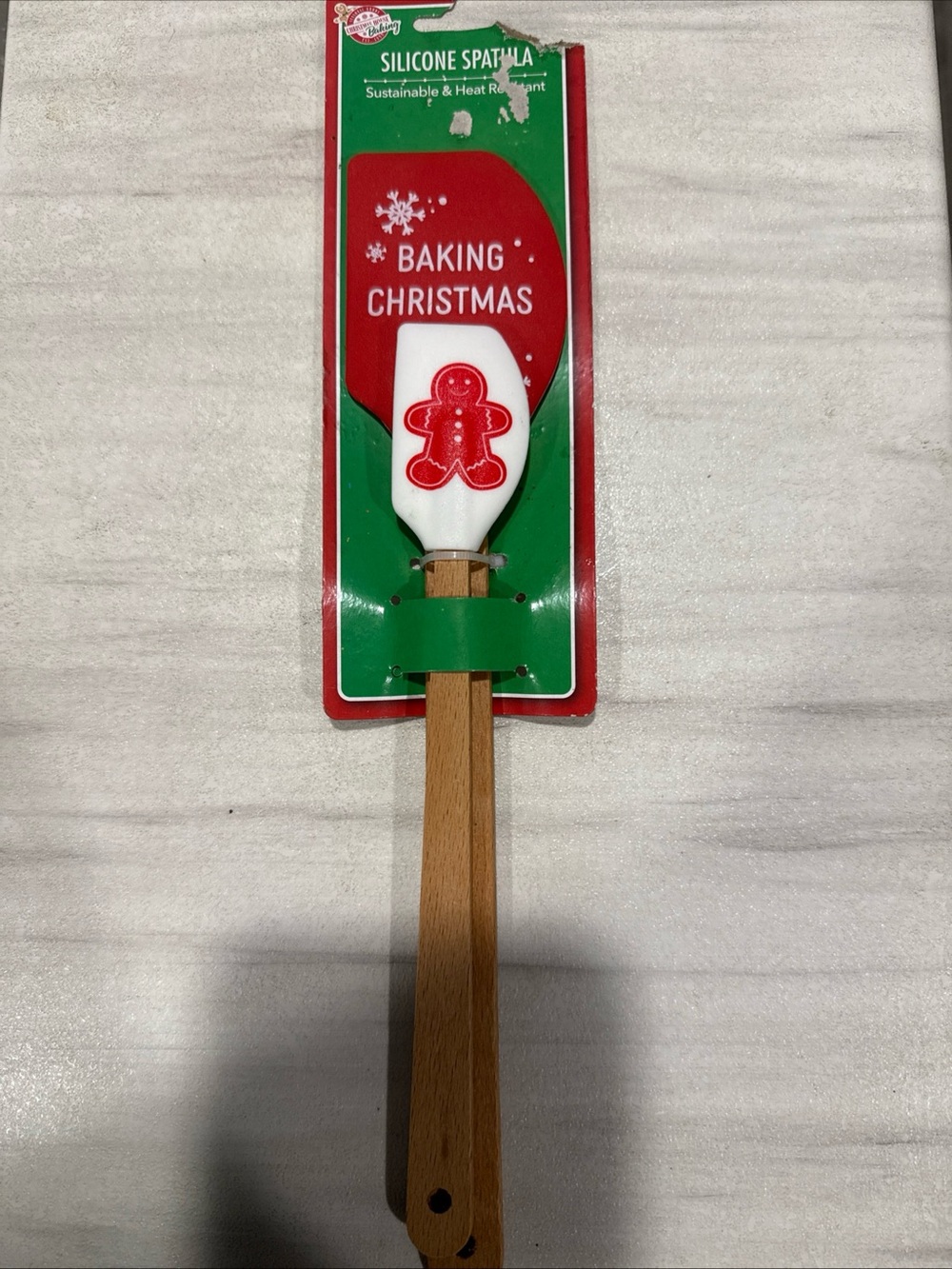 Holiday Baking Silicone Spatulas with Wooden Handle - Red/White New